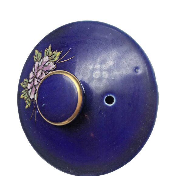 Vintage KUTANI JAPANESE TEA SET Cobalt Blue Porcelain Flower Cart Gold Leaf Trim - Picture 4 of 15